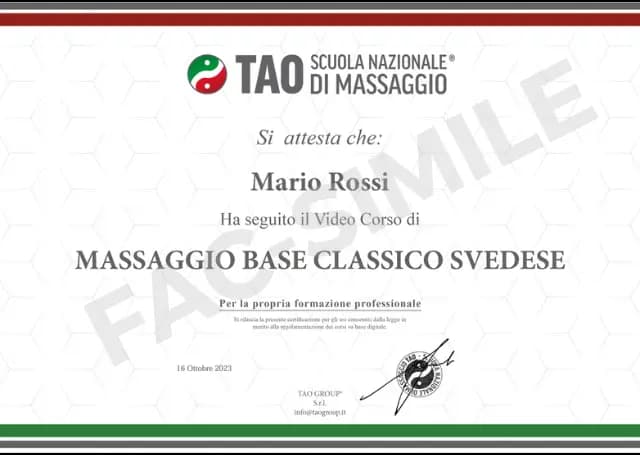 sample attestato video corsi